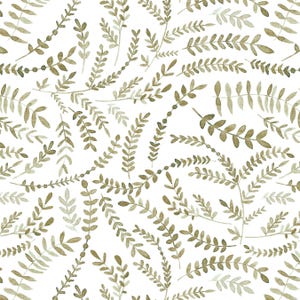 Moss Leaves Fabric, Earth Tone, Rustic, Greenery Sprigs, Woodland, Cotton Fabric by the Yard