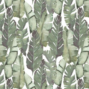 Tropical Banana Leaves Fabric, Vintage Plants, Summer, Greenery, Quilt Cotton, Sateen, Cotton Knit, French Terry, Fabric by the Yard