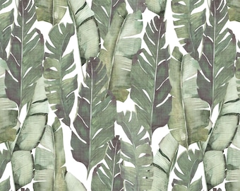 Tropical Banana Leaves Fabric, Vintage Plants, Summer, Greenery, Quilt Cotton, Sateen, Cotton Knit, French Terry, Fabric by the Yard