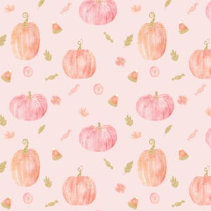 Pink and Orange Pumpkins Fabric by the Yard, Halloween Fabric, Fall, Candy Corn, Quilting Cotton, Organic Knit, Cotton Spandex