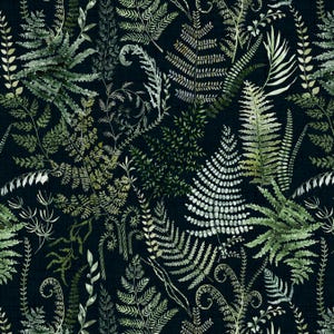 Fern Leaf Fabric, Botanical Leaves, Forest Floor, Moody, Cotton Fabric by the Yard