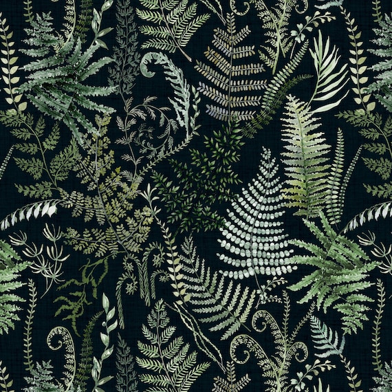 Fern Leaf Fabric, Botanical Leaves, Forest Floor, Moody, Cotton Fabric by the Yard