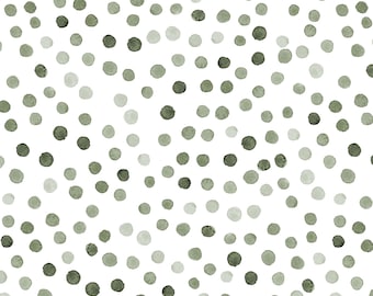 Sage Polka Dots Fabric, Watercolor Green Dots, Earthy Green, Coordinate Nursery, Cotton Fabric by the Yard