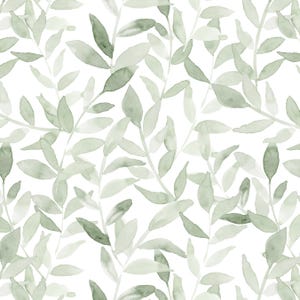 Sage Greenery Fabric, Botanical Leaves, Pale Green, Cotton Fabric by the Yard