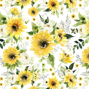 Yellow Sunflower Fabric, Summer Floral, Flowers, Cotton Fabric by the Yard