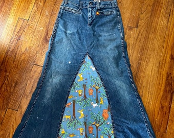 1970s vintage Landlubber handmade patch denim skirt