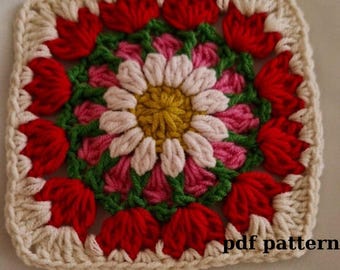 Tulip Motif Pattern: Easy Granny Square Making (Download PDF)