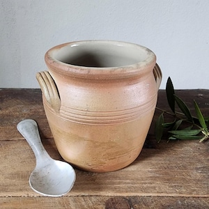 French Stoneware Confit Pot Stamped France, Rustic Ceramic Crock, Antique Kitchen Jar, Farmhouse Decor, Vintage Food Storage