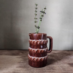 Pitcher Accolay Signed Ceramic French Pottery Mid Century Brown Glaze Vintage Art