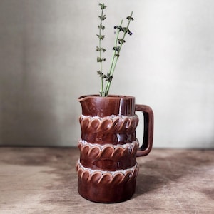 Pitcher Accolay Signed Ceramic French Pottery Mid Century Brown Glaze Vintage Art