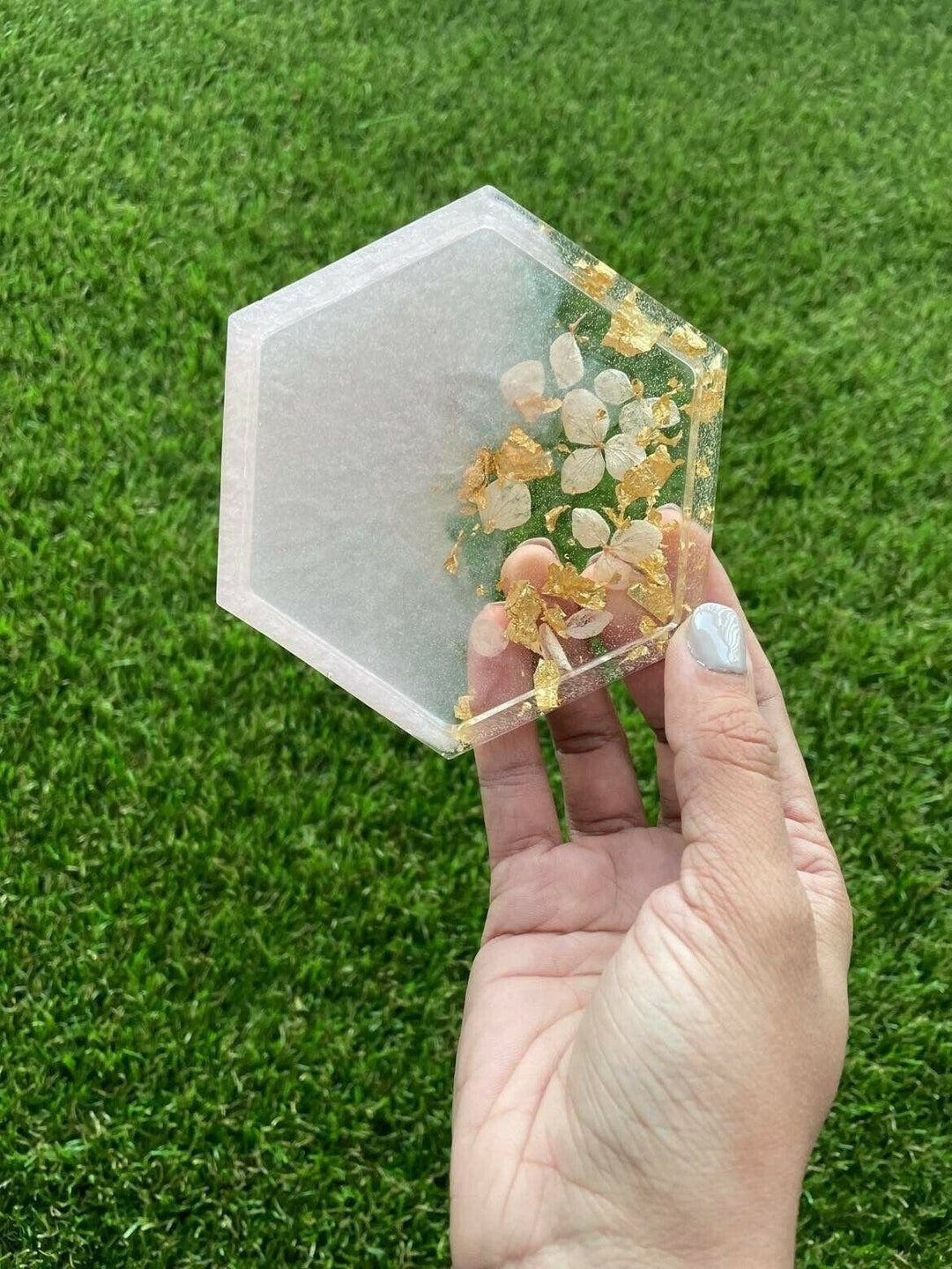 Epoxy Resin Coasters With Pink Dried Flowers and Gold Flakes Etsy