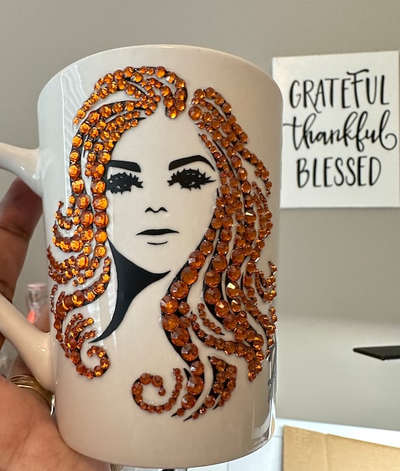 Bedazzled Long Hair Bling Mug. You Choose Hair Color Combos