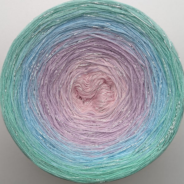 3 ply, Gradient Cake Yarn, Ombre Yarn Cake, Color Change yarn, Ombre Yarn, Cotton/Acrylic.Glitter yarn. 52A