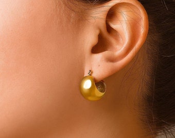 18K Gold Plated Hoop Earrings: Stainless Steel Base