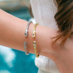 Katia: 18K Gold Filled Cubic Zirconia Open Bangle Bracelet