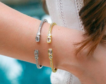 Katia: 18K Gold Filled Cubic Zirconia Open Bangle Bracelet