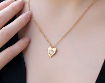 Kardia, 18k Gold Plated 316 Stainless Steel Necklace, Opal Pendant, Heart Necklace
