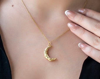 Hilal Necklace , 18K Gold Plated , Sterling Silver Pendant , Moon Necklace , Irregular Pendant , Moon Pendant , Crescent Moon , Mothers Day