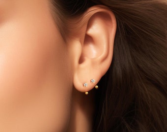 Gold Star Stud Earrings: Dainty Cubic Zirconia, Stainless Steel
