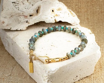 Zanzibar Labradorite Gemstone Bracelet, 18K Gold Filled, Water Resistant