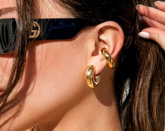 Bubble, 18K Gold Filled Hoop Earring, Rhodium Plated Earrings, Water Resistant.