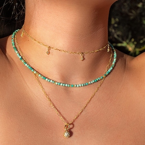 Oasis, Turquoise Necklace, 18K Gold Plated 925 Sterling Silver, Beaded Necklace, Gemstone Necklace, Dainty Necklace