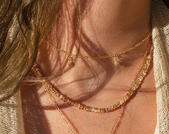 Ombre Citrine Necklace: 18K Gold Plated Sterling Silver Beaded Gemstone