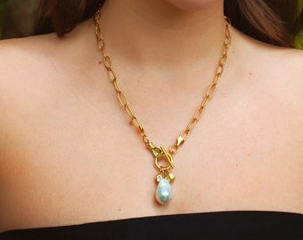 Costa, 18K Gold Filled Necklace, Baroque Pearl Pendant