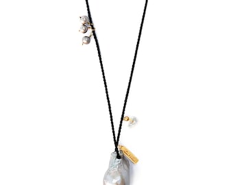 Baroque Pearl Pendant Necklace: Silk Cord & Freshwater Pearls