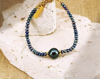 Black Pearl Bracelet: 18K Gold Filled, Peacock Freshwater Pearls