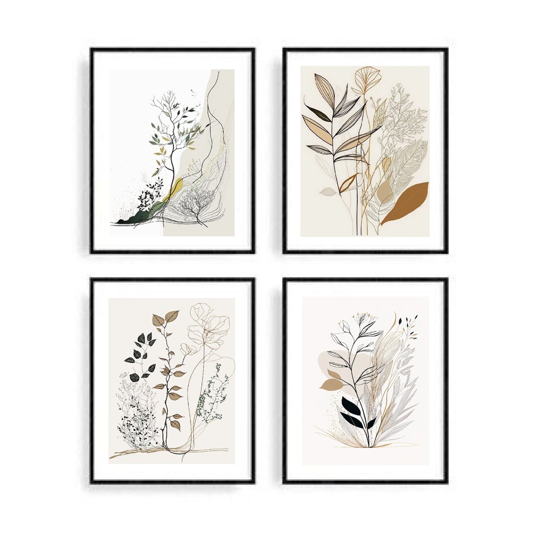 Nature Illustration, Digital Wall Art, Set of 4, Christmas Gift, Holiday Gift, Gift for Mom