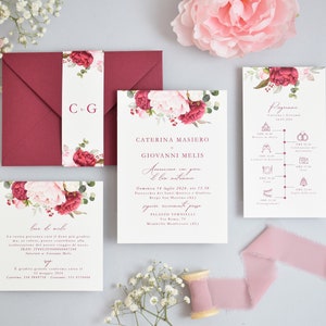 Partecipazioni di Matrimonio | Coordinato Borgogna | Partecipazioni Artigianali | Made in Italy | Inviti Nozze | BloomingLab