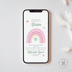 Invito Digitale Arcobaleno Personalizzato per Battesimo, Compleanno, Comunione, Cresima, Laurea | BloomingLab
