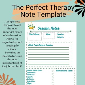 Könnte beinhalten: Eine druckbare Therapie-Sitzungsprotokollvorlage mit Abschnitten für den Namen des Klienten, das Datum, die Sitzungsnummer, was in der Sitzung passiert ist, die psychiatrische Untersuchung und die eingesetzten Interventionen.