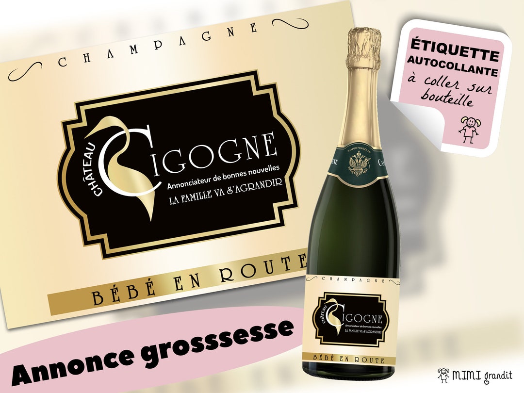 Étiquette Autocollante Annonce Grossesse - "La Famille Va S'agrandir" Pour Bouteille Champagne