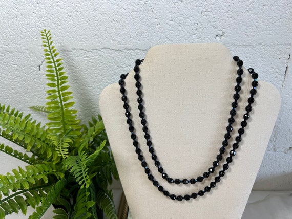 Vintage Black Glass Bead Necklace - image 1