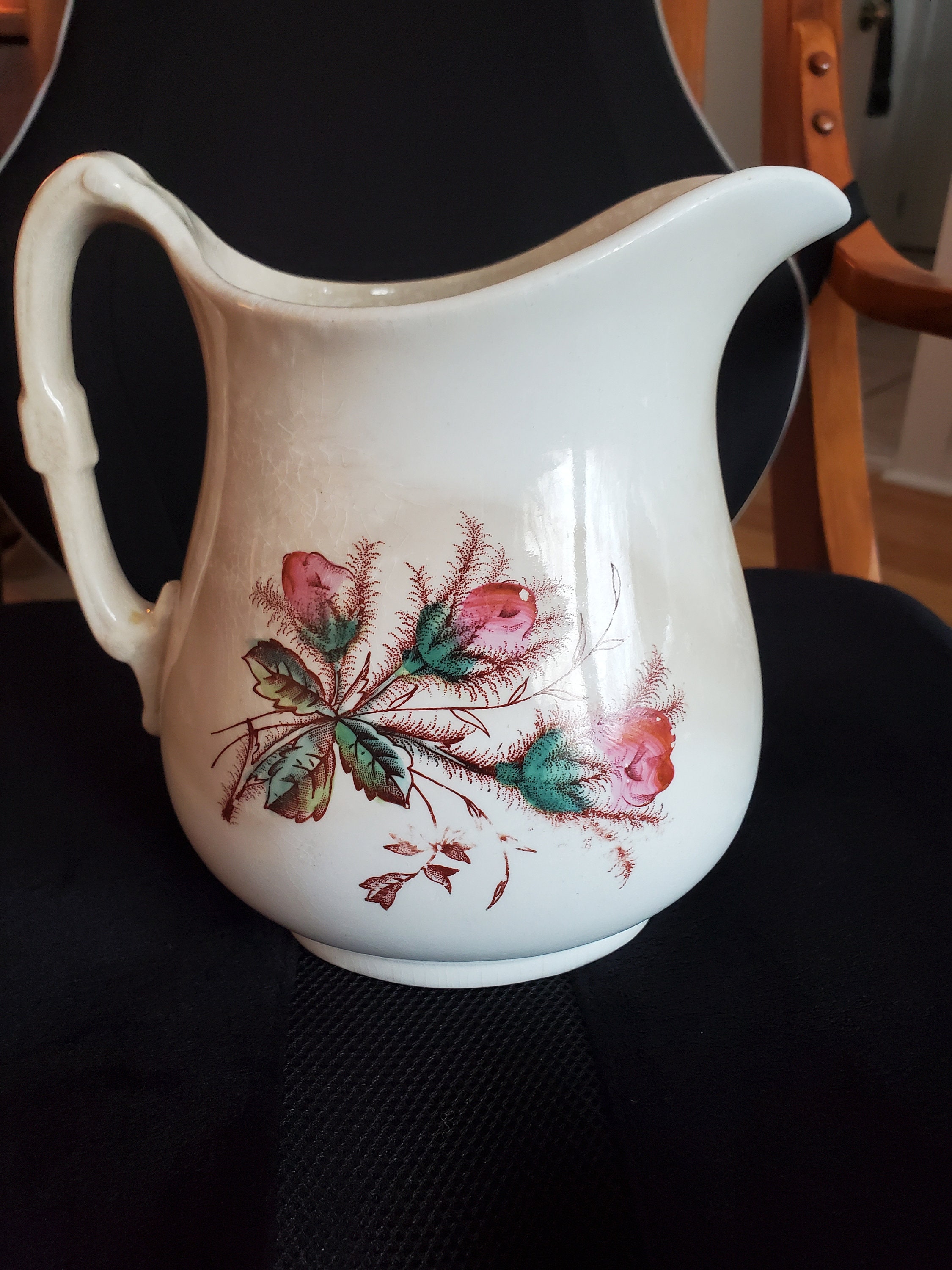 Ironstone China-moss Rose-antique Pitcher, Circa 1895-1904