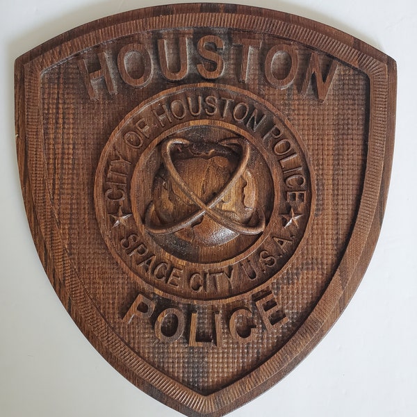 Handmade Wood Houston Police Patch (Honey Stain)