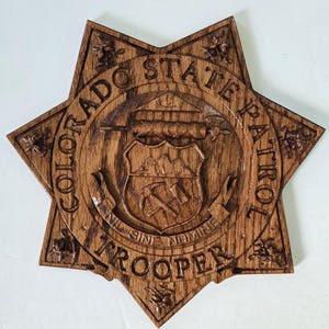 Handmade Wood Colorado State Patrol Trooper Badge (Red Chestnut Stain)