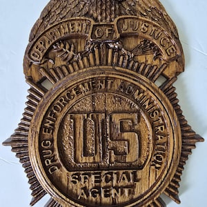 Handmade Wood Drug Enforcement Administration (DEA) Special Agent Badge (Provincial Stain)