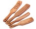 Teak Wood Spurtle Set Pack of 4 with PU Leather Strings to Hang, Wooden Utensils, Heat Resistant and Safe on Non-Stick Pans, By HiveSun 