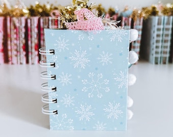 Baby Blue Christmas Journal, Snowflake Mini Spiral Notebook