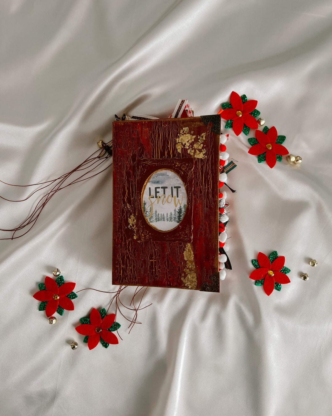 Red Christmas Holiday Journal, Junk Journal Style Diary, Scrapbook for ...