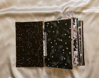 Dark Celestial Open Spine Journal, Galaxy Junk Journal, Keepsake Diary, Bullet Journal