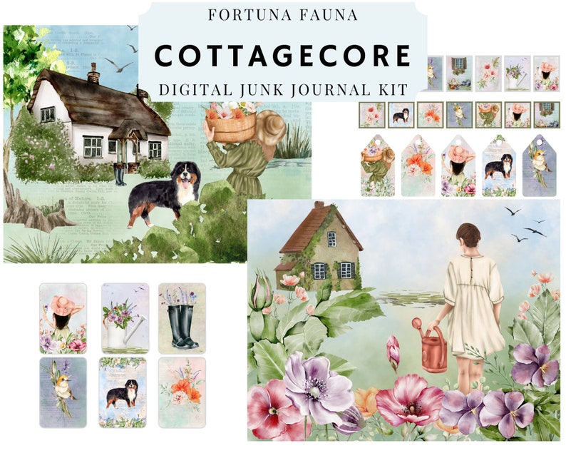 English Garden Junk Journal Kit, Soft Cottagecore Digital Download