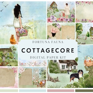 Kit di diario spazzatura del giardino inglese, download digitale Soft Cottagecore, fogli di collage floreali affascinanti, carta stampabile botanica, casa cottage
