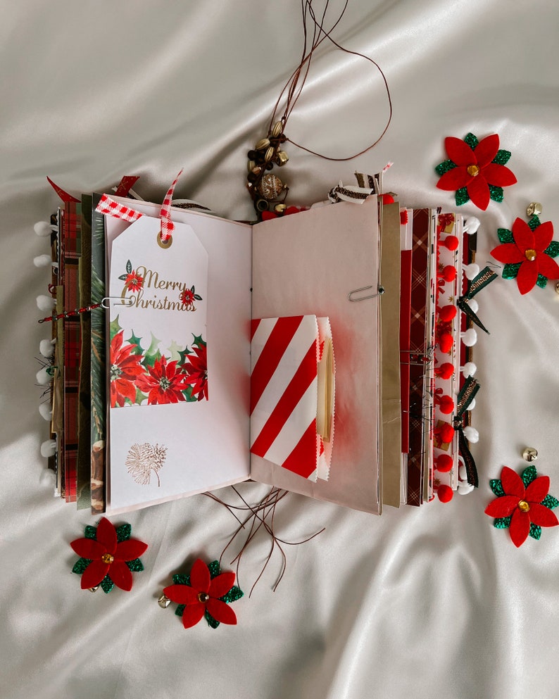 Red Christmas Holiday Journal, Junk Journal Style Diary, Scrapbook for ...