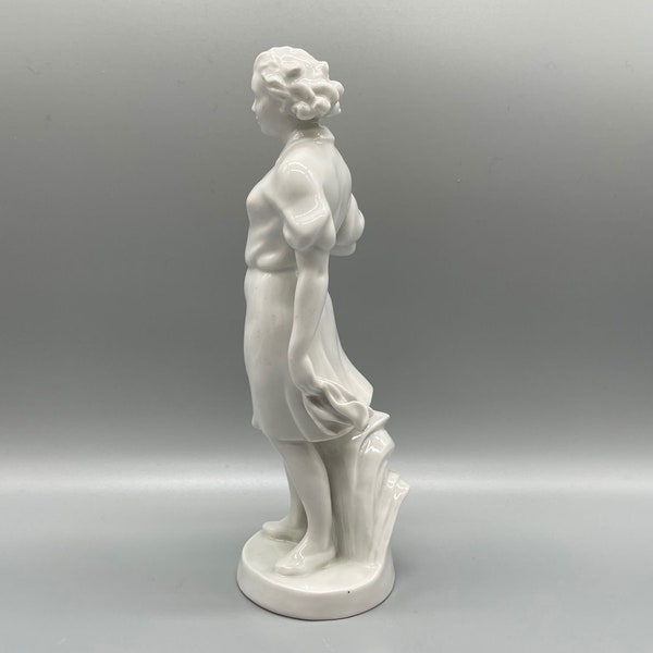 Art Deco Figur Porzellan junge Frau im Wind, 1930er Jahre