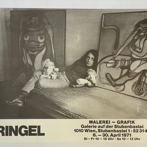 Original black and white exhibition poster, Franz Ringel, Galerie auf der Stubenbastei 1971 very rare