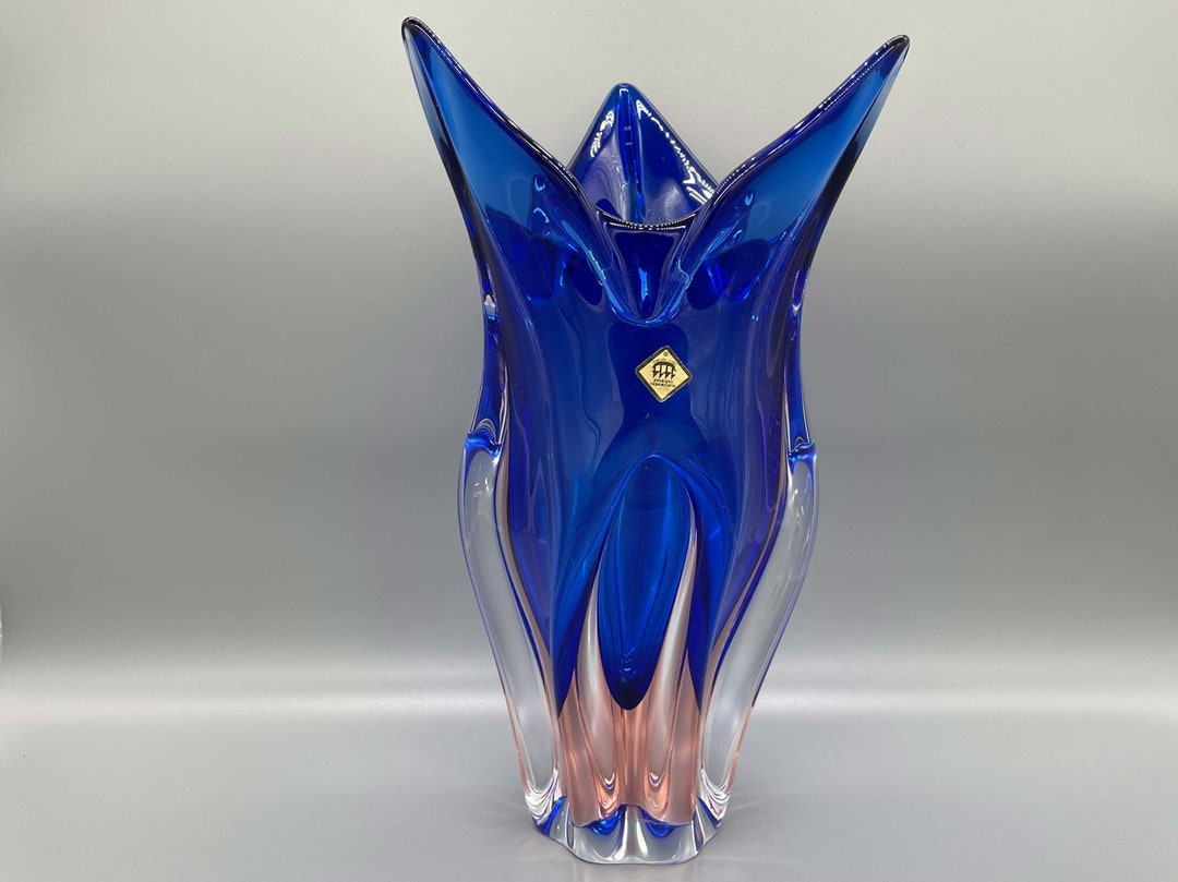 OP Art Large Blue Glass Vase Jozef Hospodka for Chribska Etsy UK